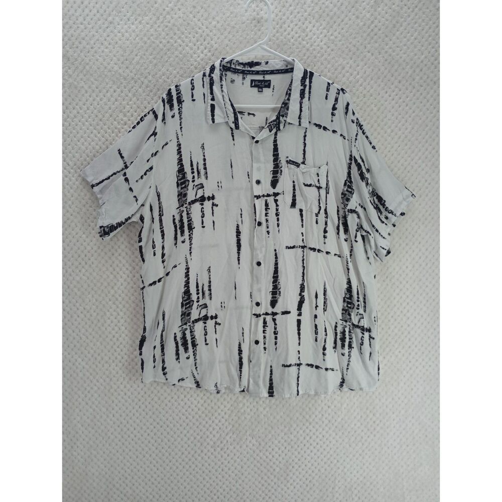 Blanc Du Nil Men's XXL White Geometric Pattern Short Sleeve Button Up Shirt